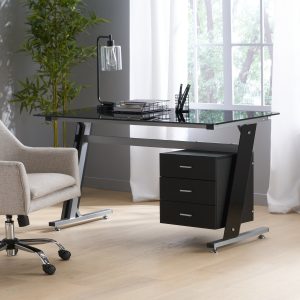 modern tempered glass computer desk with storage nh865592