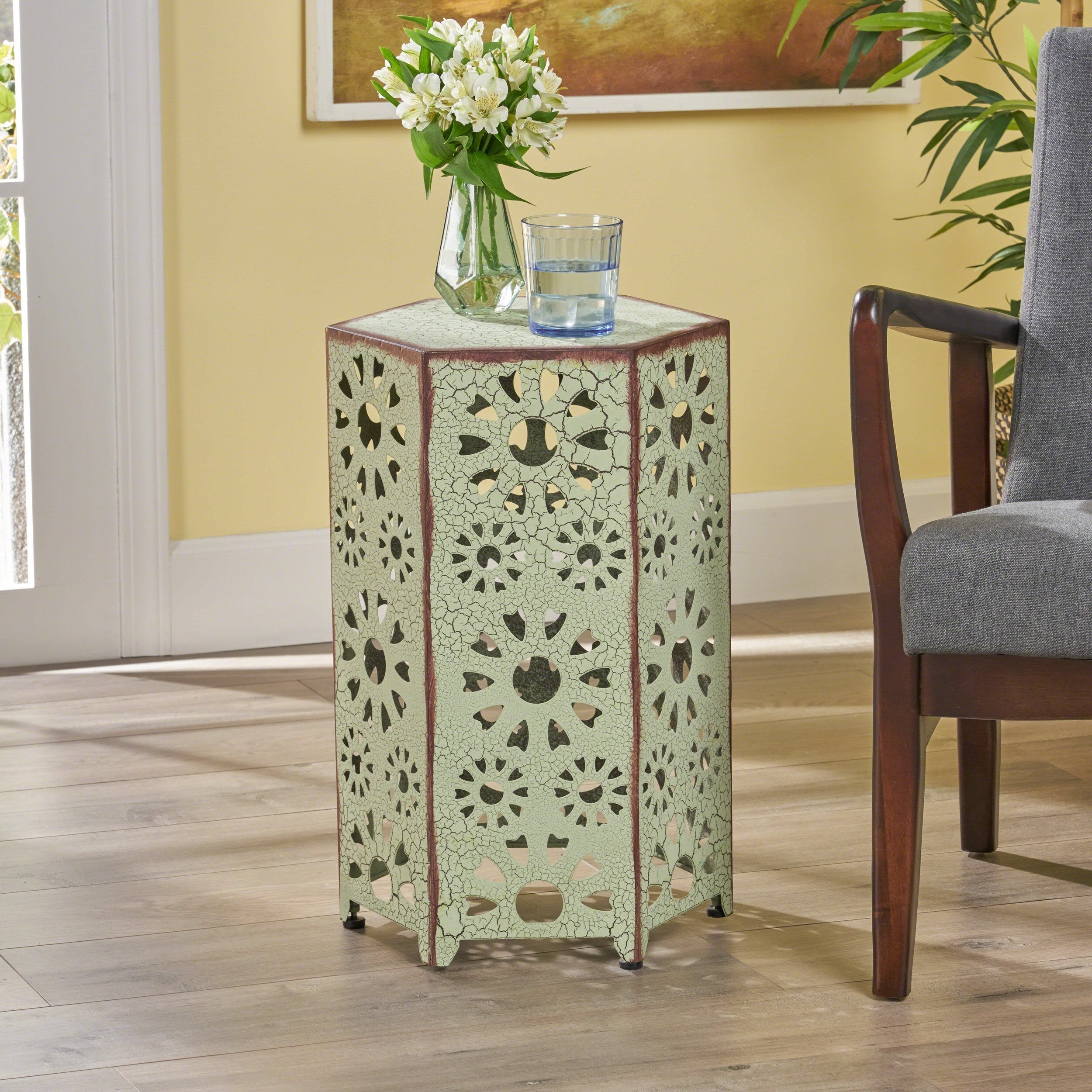 14 inch crackle finish sunburst iron side table nh539203 14 inch crackle finish sunburst iron side table nh539203