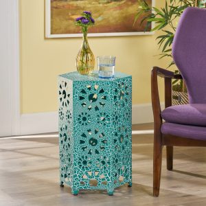 14 inch crackle finish sunburst iron side table nh539203
