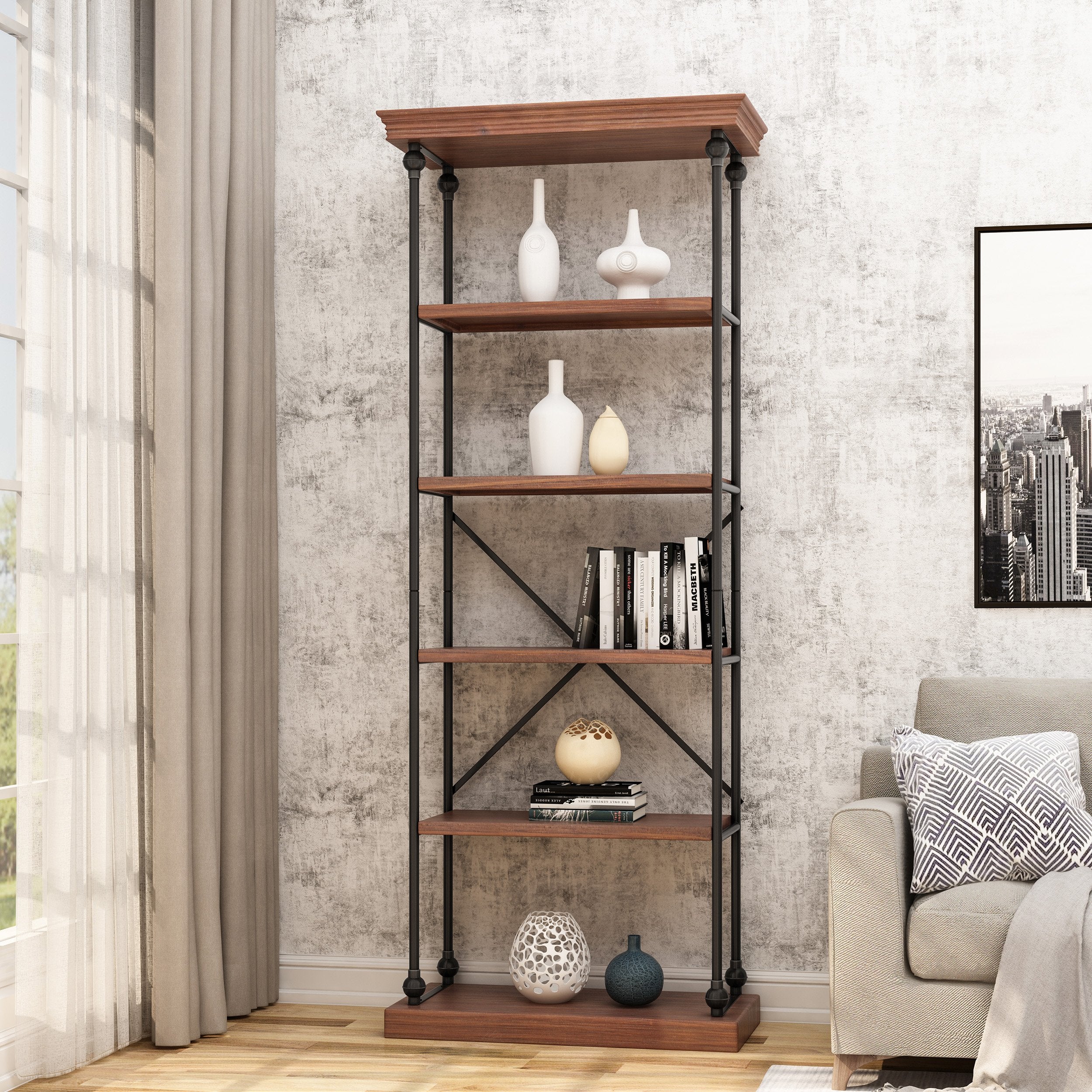 5 shelf wood & metal etagere bookcase nh606903 5 shelf wood & metal etagere bookcase nh606903